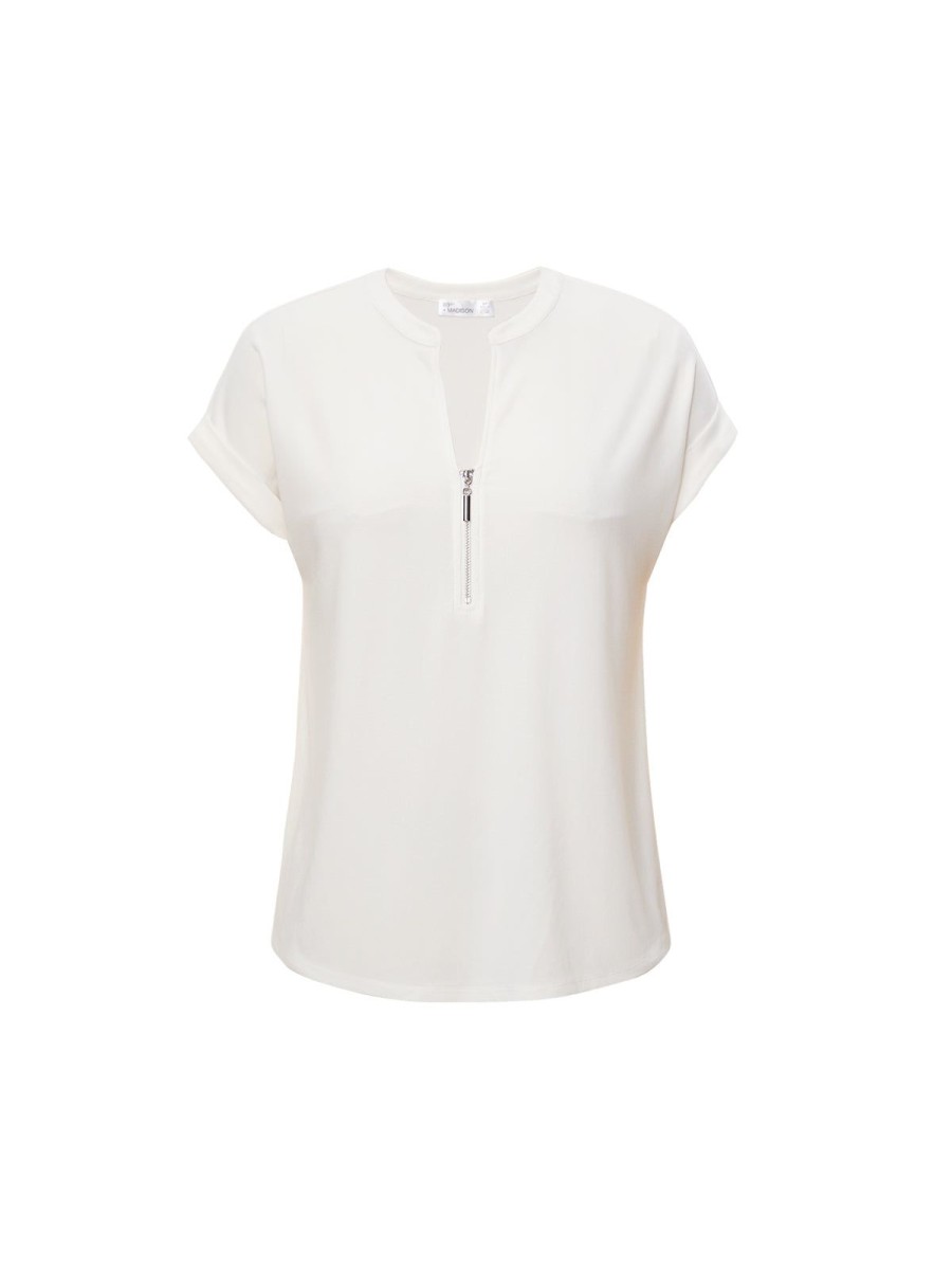 Women 89th + Madison | Zipper Neck Short Sleeve Top Blouse