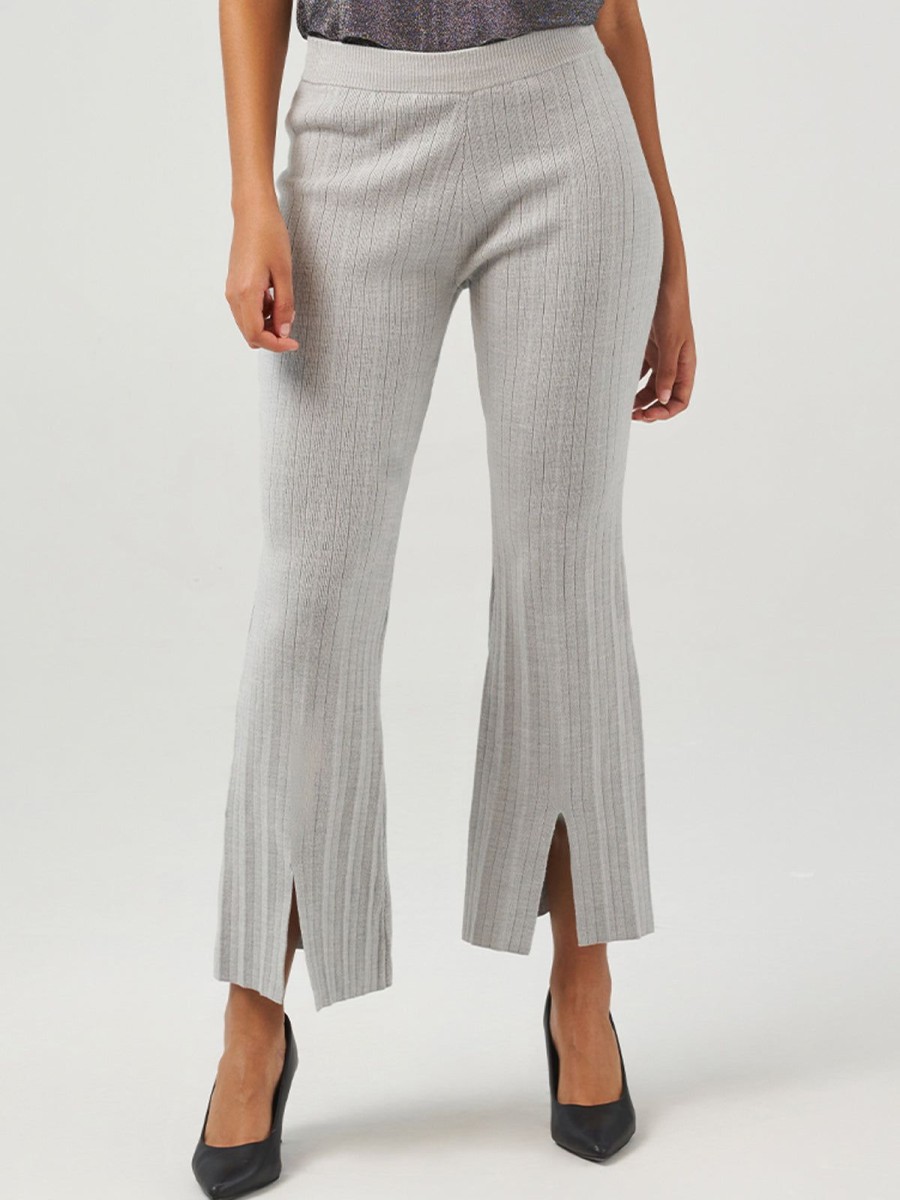 Women 89th + Madison | Rib Slit Bell Bottom Pants Medium Heather Grey