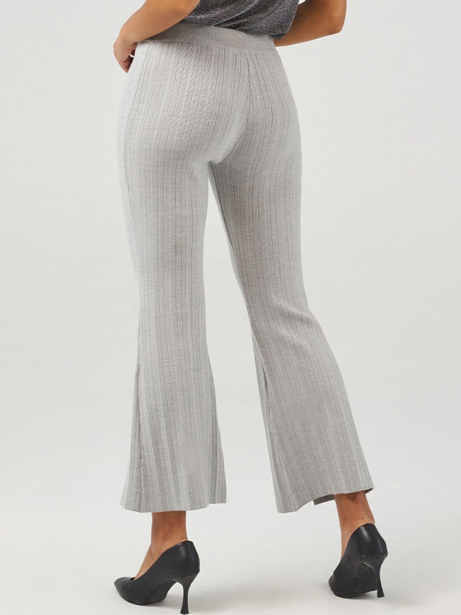 Women 89th + Madison | Rib Slit Bell Bottom Pants Medium Heather Grey