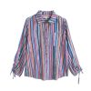 Women Daily Thread | Ruched Sleeve Button Front Shirt Watercolor Stripe-Multi