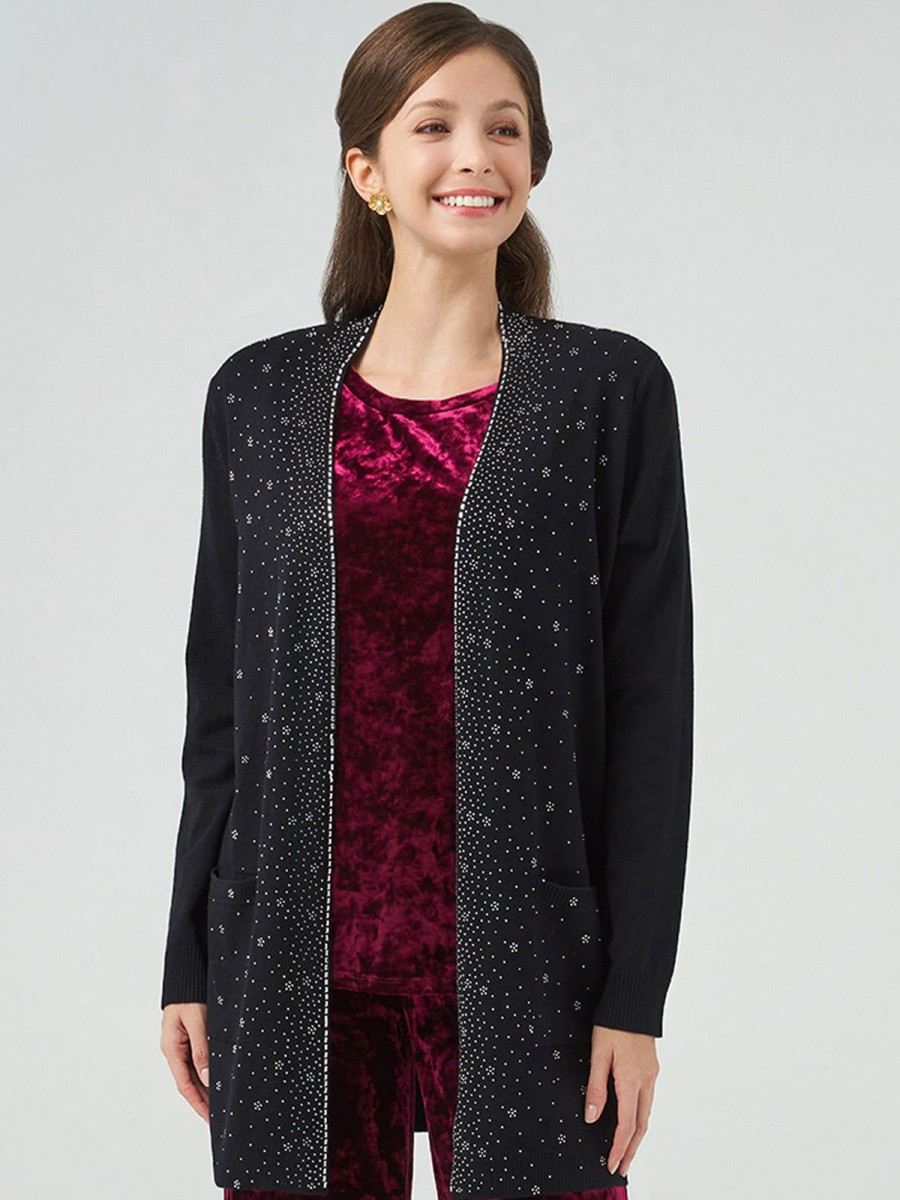 Women 89th + Madison | Snowflake Hotfix Open Cardigan Black Beauty