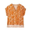 Women 89th + Madison | V-Neck Floral Print Pullover Orange Ochre Combo