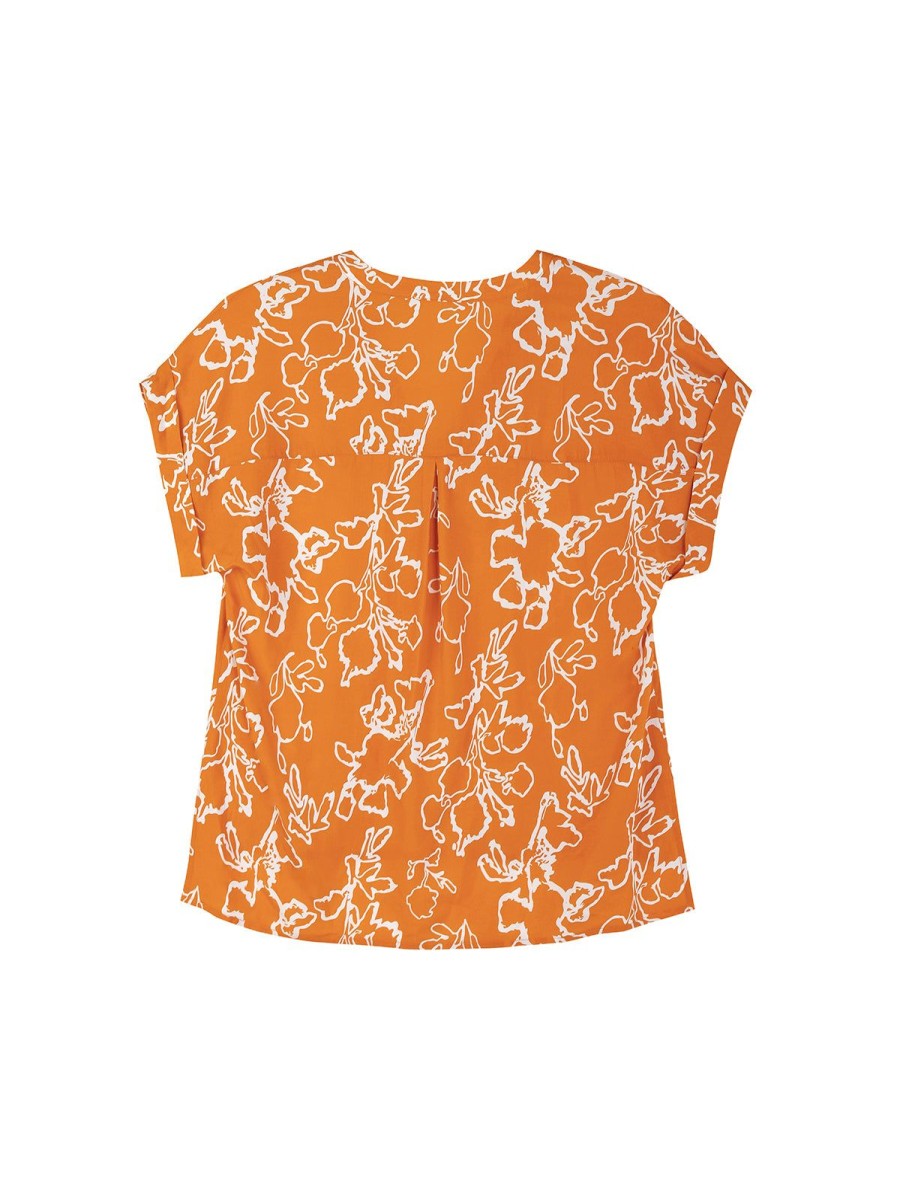 Women 89th + Madison | V-Neck Floral Print Pullover Orange Ochre Combo