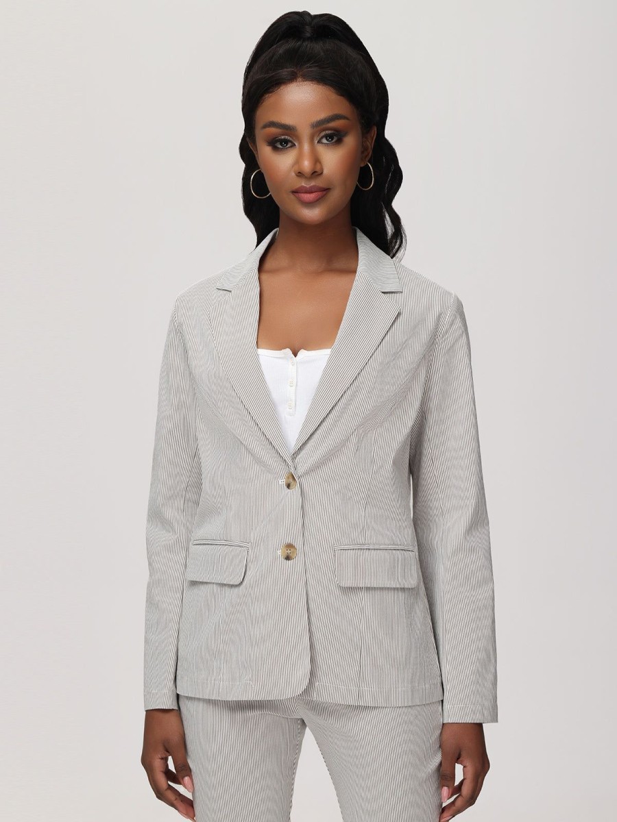 Women 89th + Madison | Stripe Blazer Neutral/White