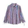 Women Daily Thread | Ruched Sleeve Button Front Shirt Watercolor Stripe-Multi