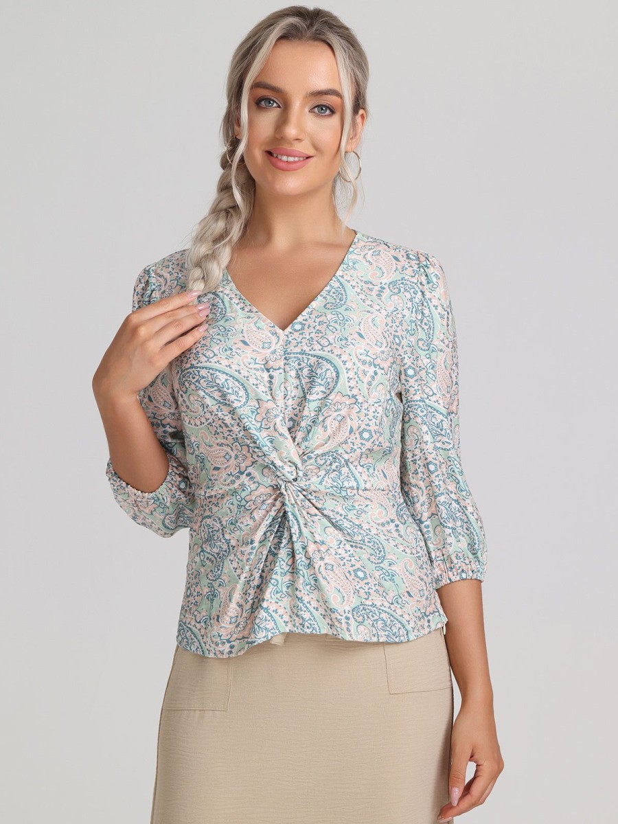 Women 89th + Madison | Floral Puff Sleeve Top Four Color Paisley