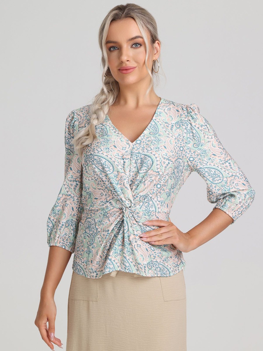 Women 89th + Madison | Floral Puff Sleeve Top Four Color Paisley