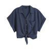 Women Frye | Crop Dolman Tie Front Top Vintage Navy