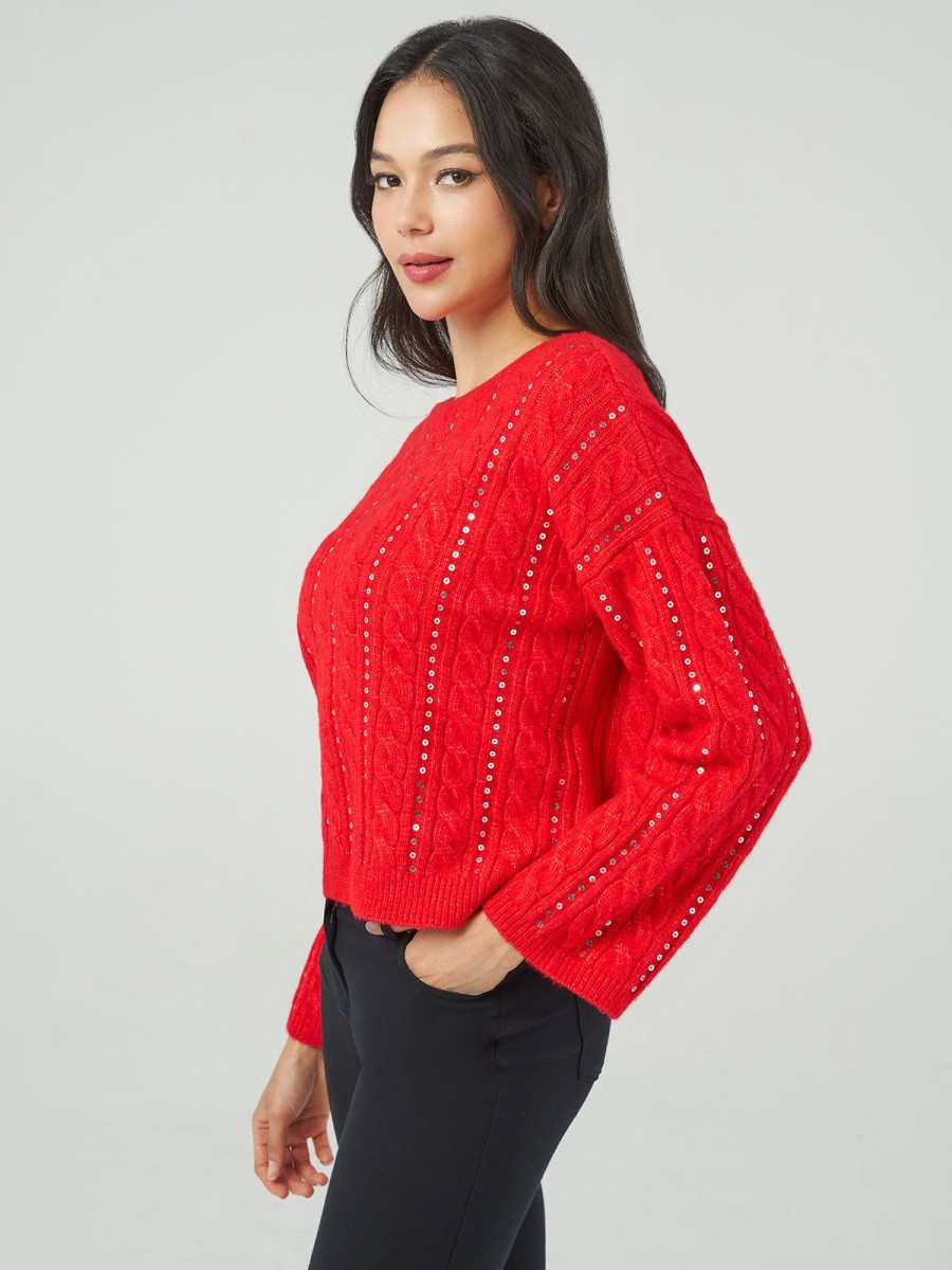 Women Adyson Parker | Boatneck Sequin Cable Sweater