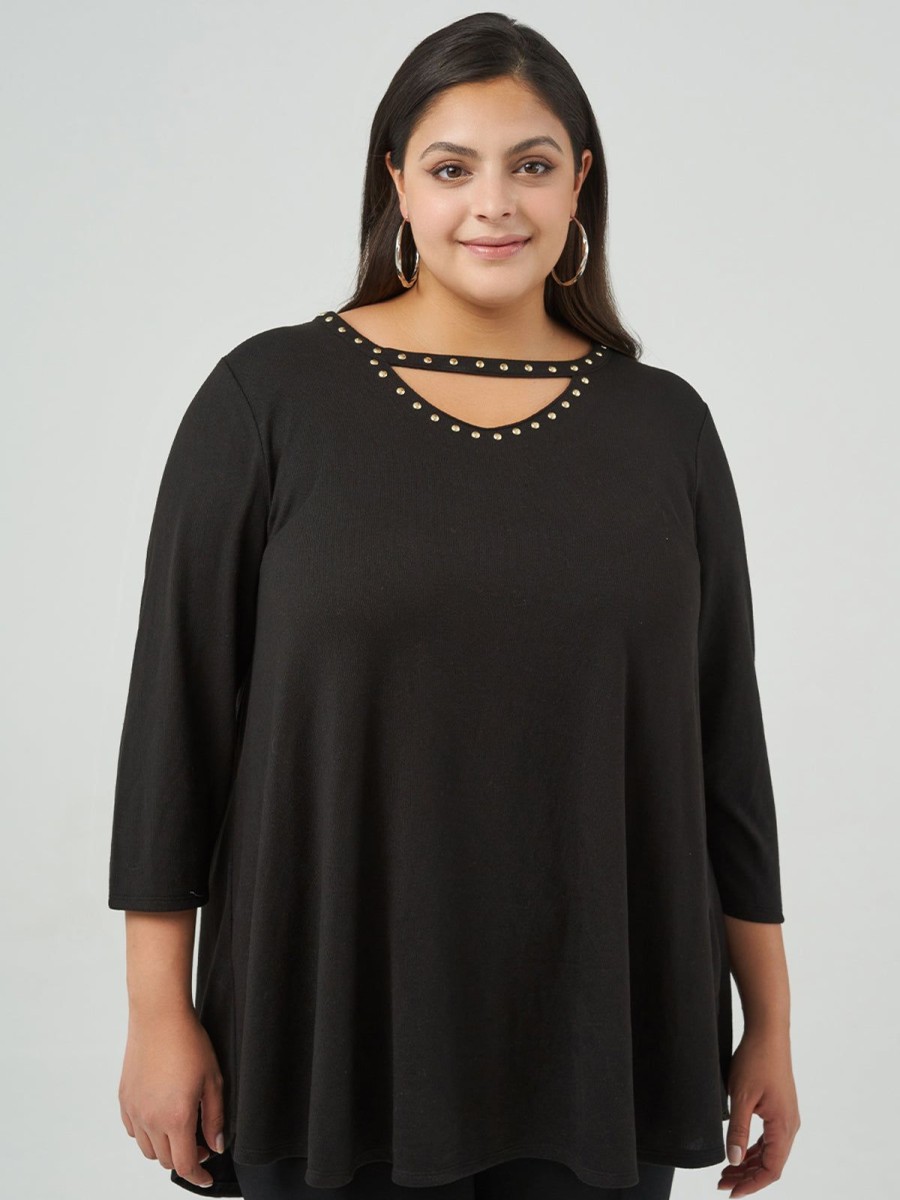 Women 89th + Madison | Pearl Embellished Crewneck Top Black Beauty