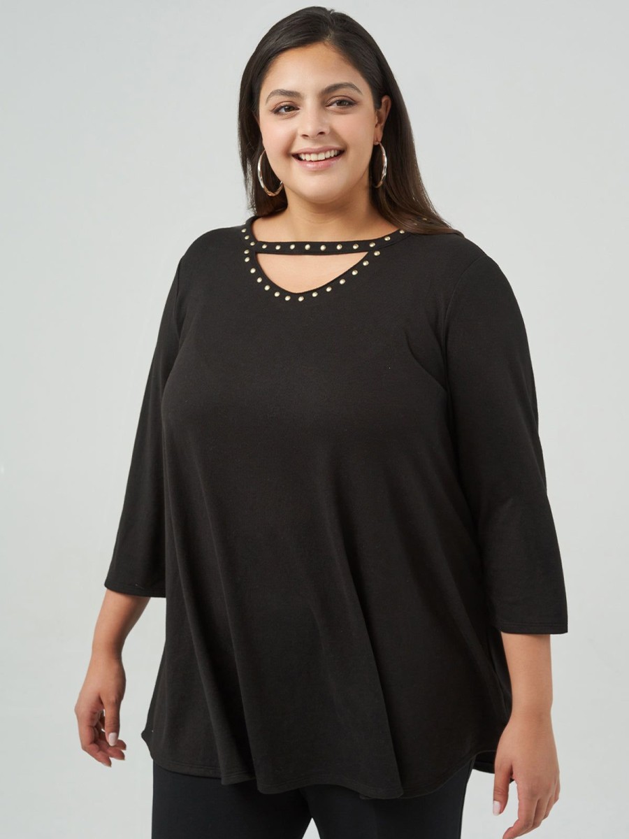 Women 89th + Madison | Pearl Embellished Crewneck Top Black Beauty