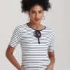 Women 89th + Madison | Stripe Tie Neck Short Sleeve Top