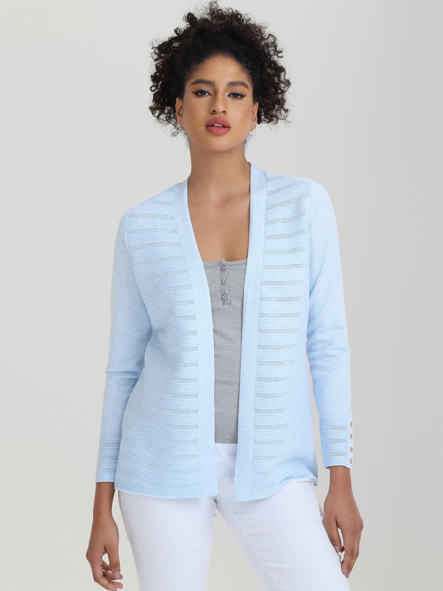 Women 89th + Madison | Button Cuff Pointelle Open Cardigan