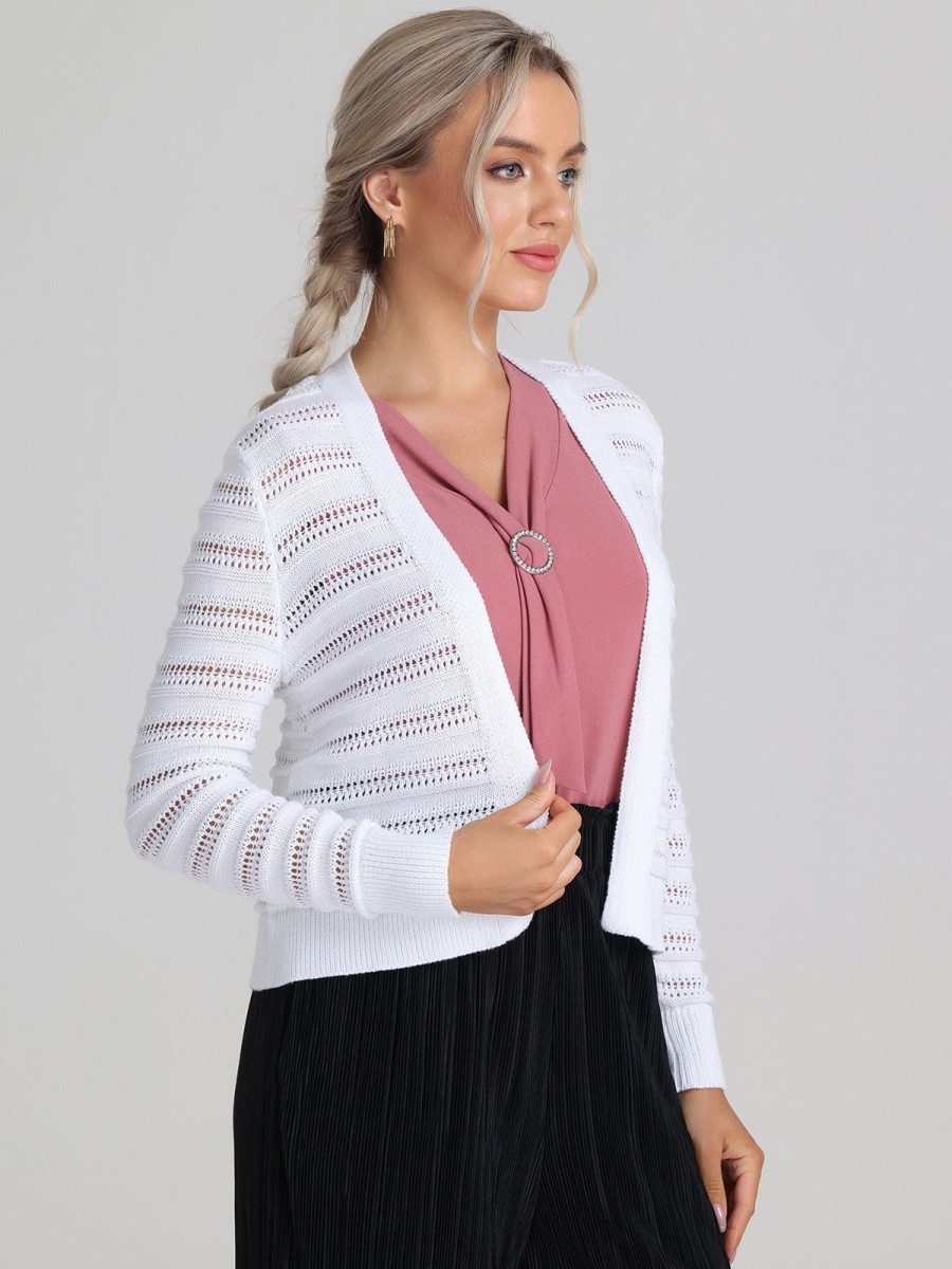 Women 89th + Madison | Pointelle Open Front Cardigan Bleached White