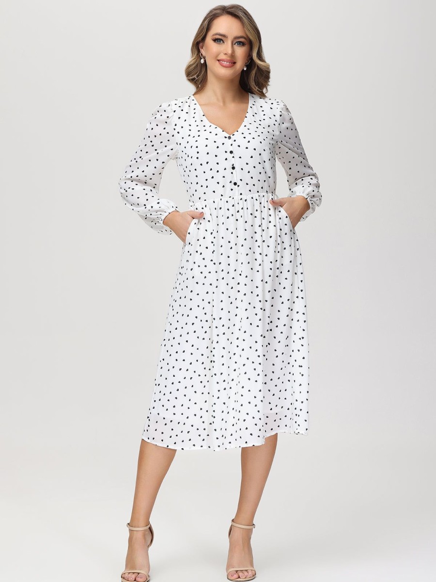 Women 89th + Madison | Heart Print Long Sleeve Maxi Dress Fluttering Love Black