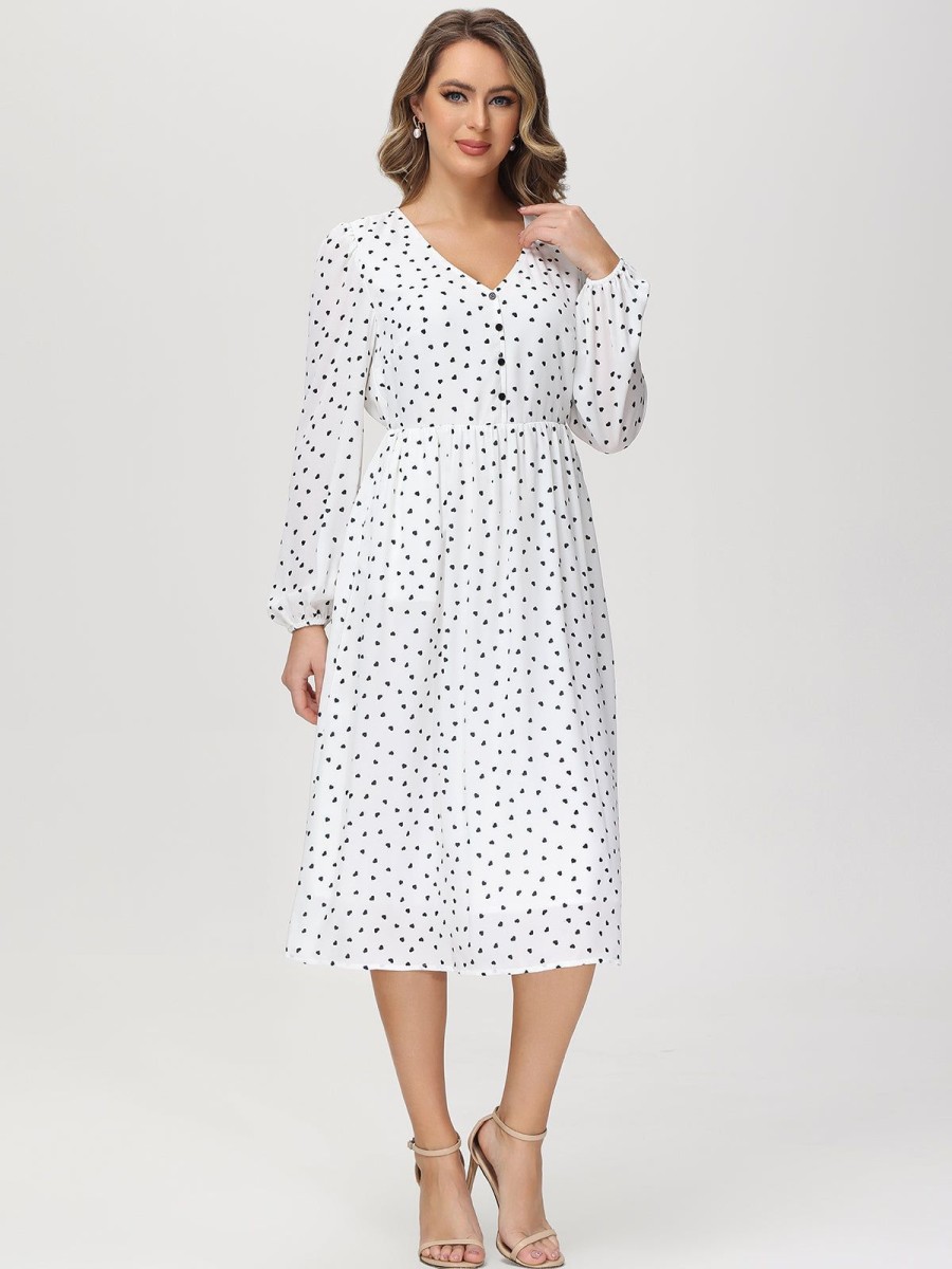 Women 89th + Madison | Heart Print Long Sleeve Maxi Dress Fluttering Love Black