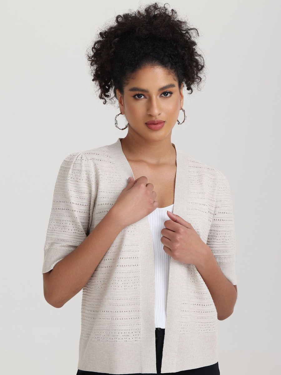 Women 89th + Madison | Puff Sleeve Pointelle Open Cardigan