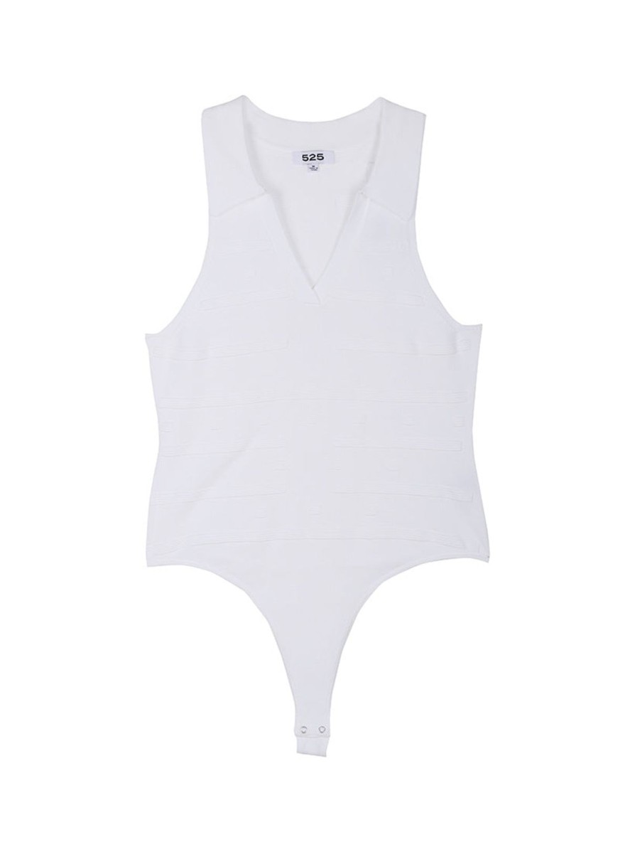 Women 525 America | Tonal Jacquard Polo Bodysuit