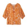 Women 89th + Madison | Tassel Ties With A Seven-Point Sleeve Printed Top Orange Ochre Combo