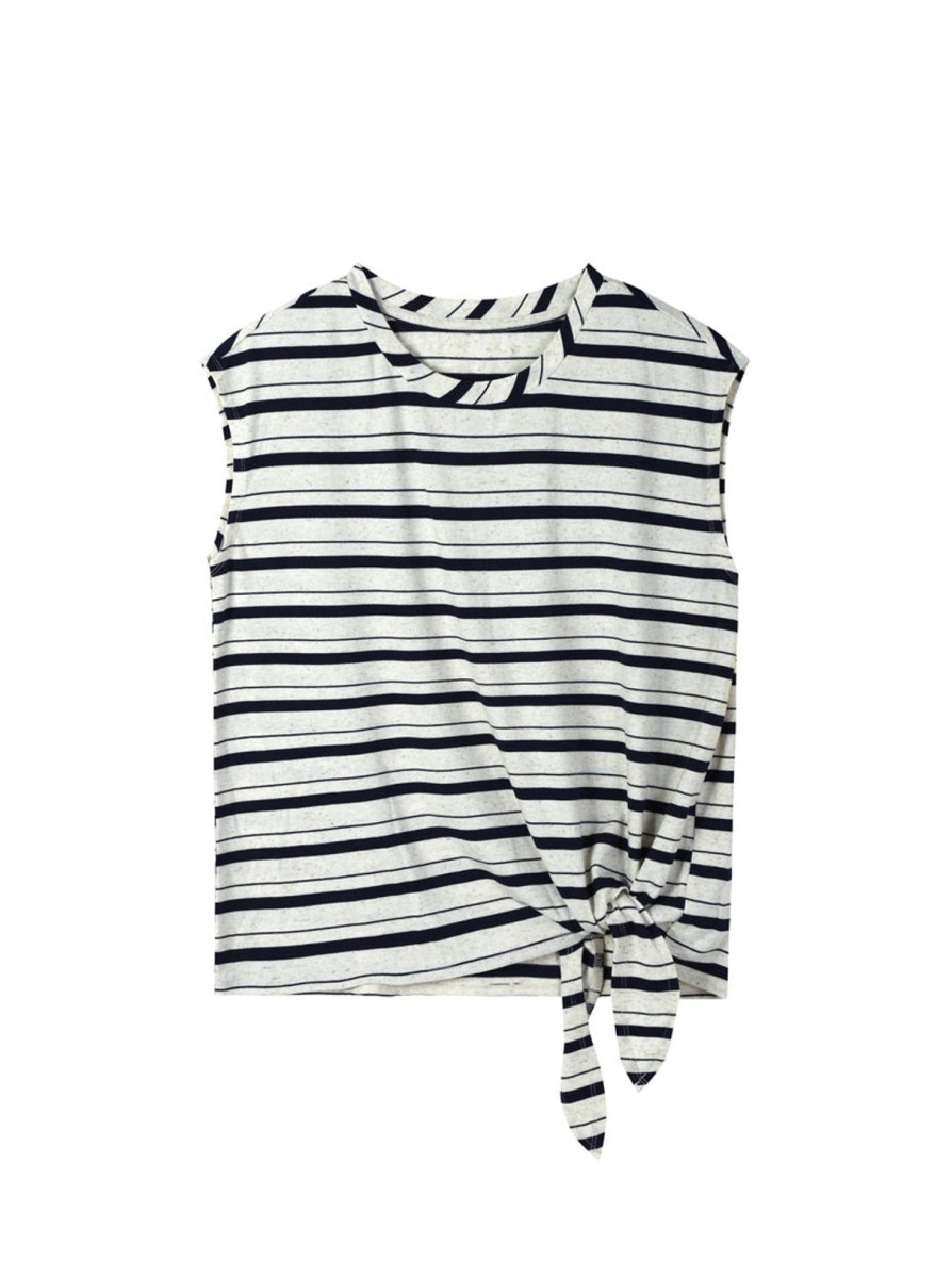 Women 89th + Madison | Side Tie Stripe Muscle Tank Dark Blue/Chalk Combo