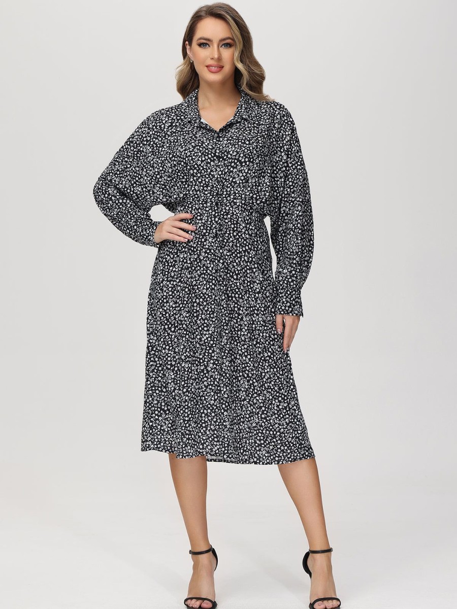 Women 89th + Madison | Floral Shirt Dress Small Gift Black