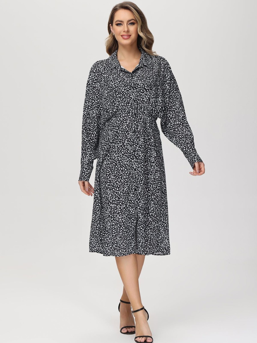 Women 89th + Madison | Floral Shirt Dress Small Gift Black