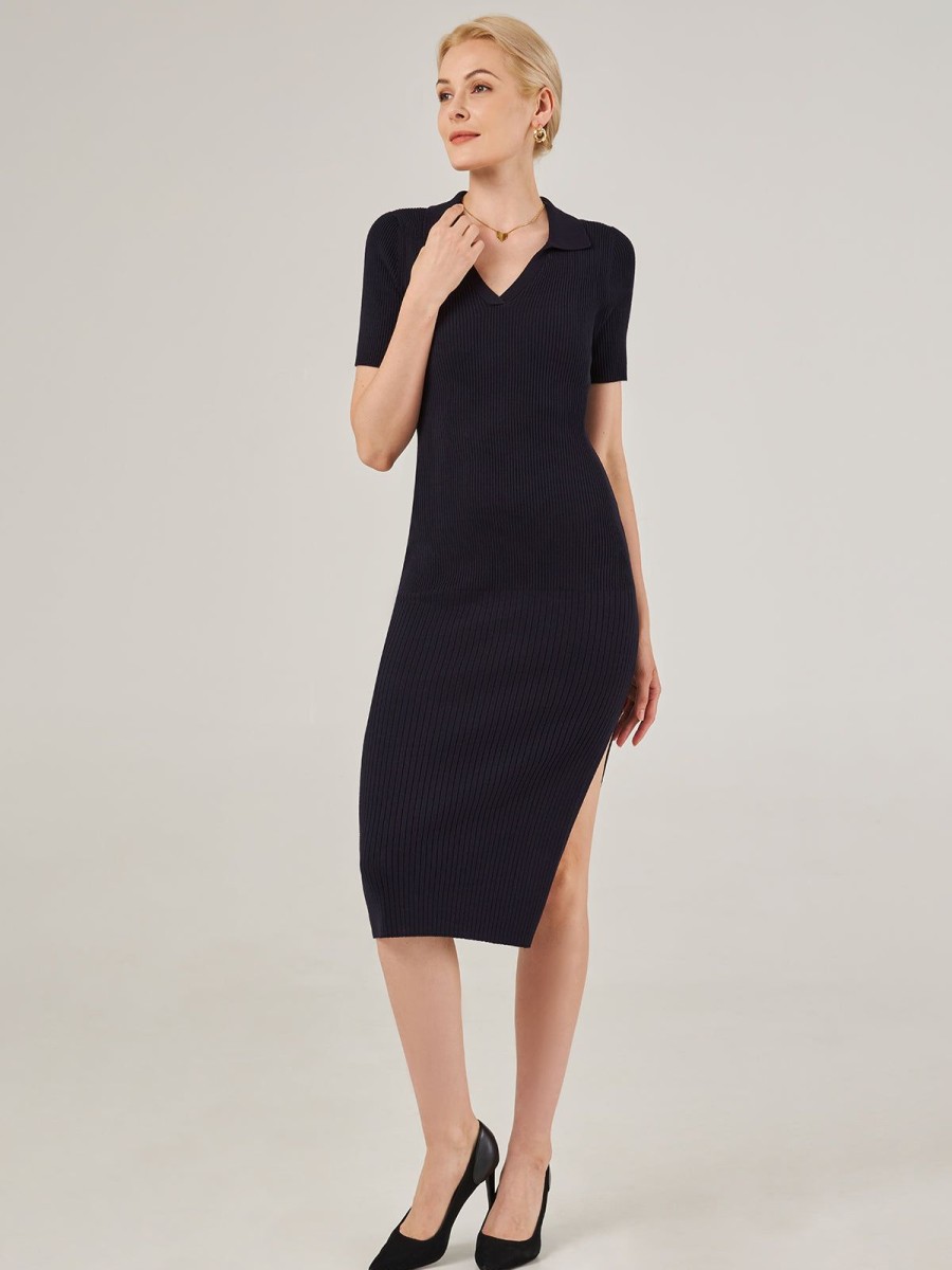 Women Adyson Parker | Short Sleeve Knit Polo Neck Dress