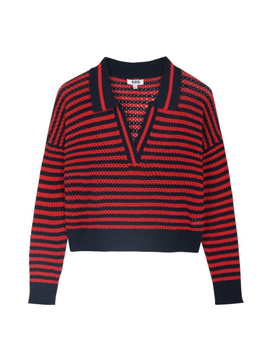 Women 525 America | Stripe Polo Pullover Dark Blue Multi