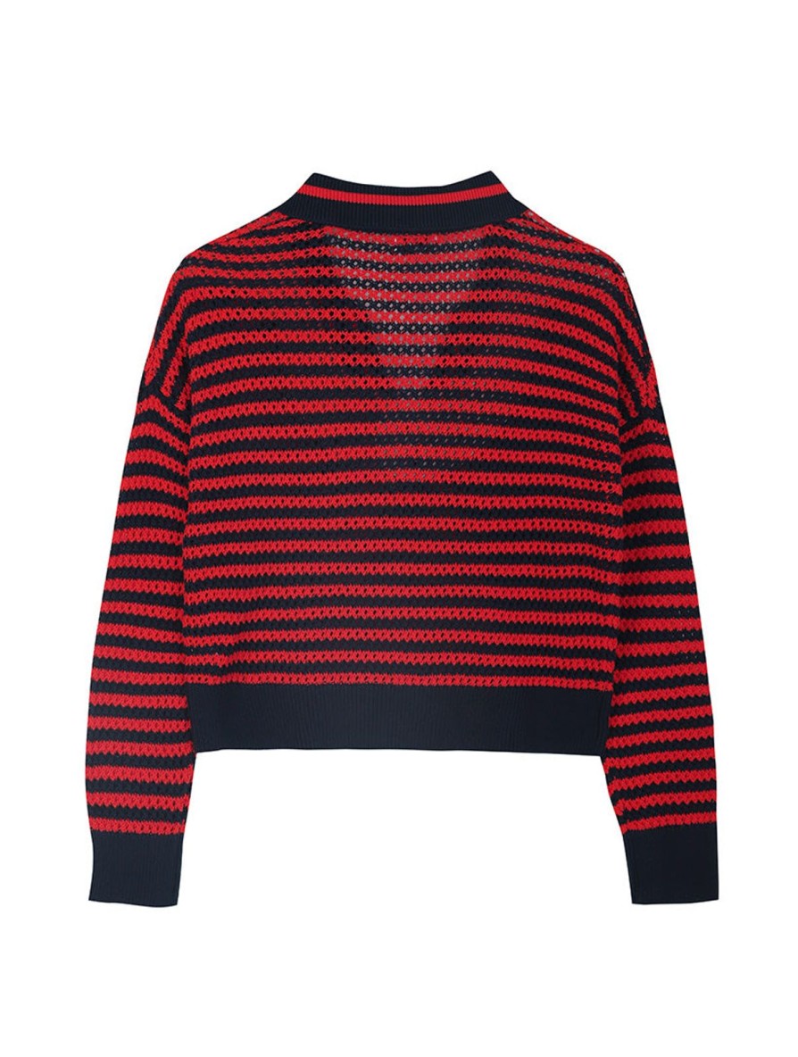 Women 525 America | Stripe Polo Pullover Dark Blue Multi