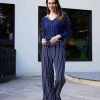 Women 89th + Madison | High-Rise Stripe Wide Leg Pants Navy Blue Combo