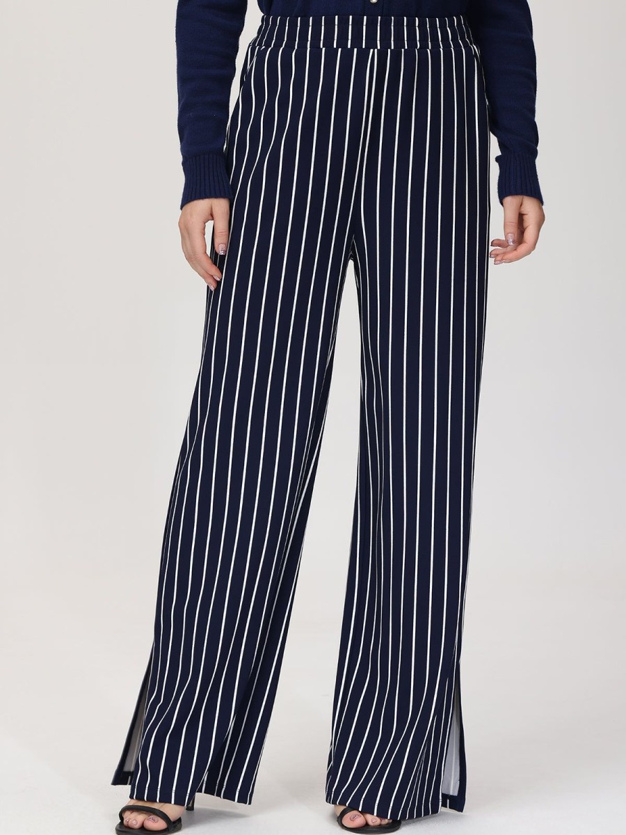 Women 89th + Madison | High-Rise Stripe Wide Leg Pants Navy Blue Combo