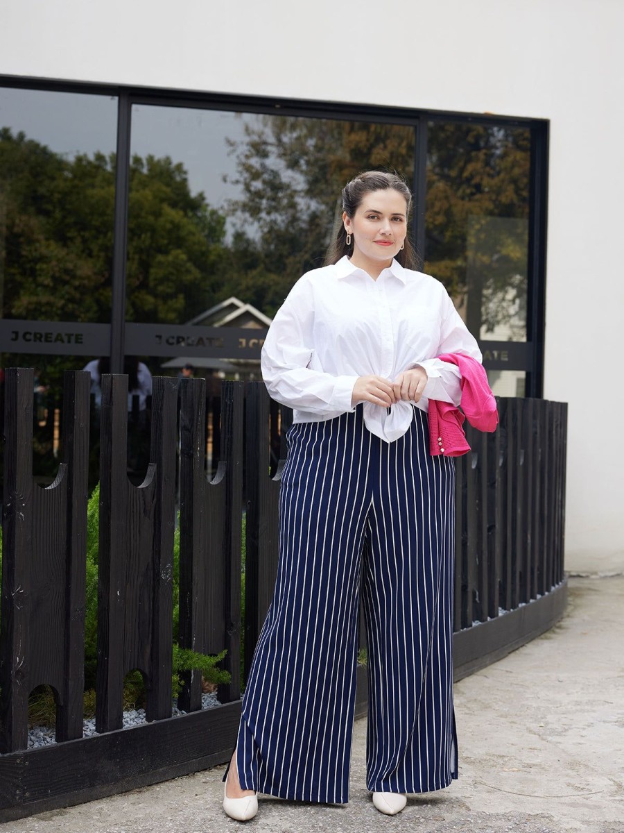 Women 89th + Madison | High-Rise Stripe Wide Leg Pants Navy Blue Combo