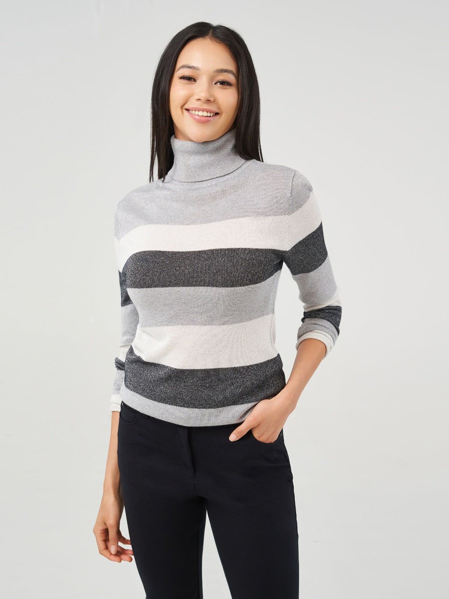 Women Adyson Parker | Striped Lurex Turtleneck Pullover Black Combo