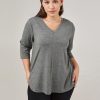 Women 89th + Madison | 3/4 Sleeve V-Neck Top Medium Grey Heather