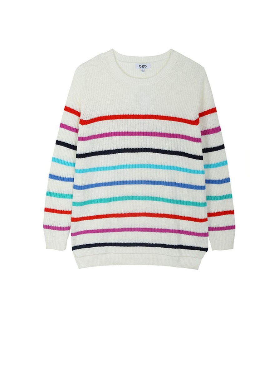 Women 525 America | The Emma: Stripe Crewneck Shaker Stitch Sweater