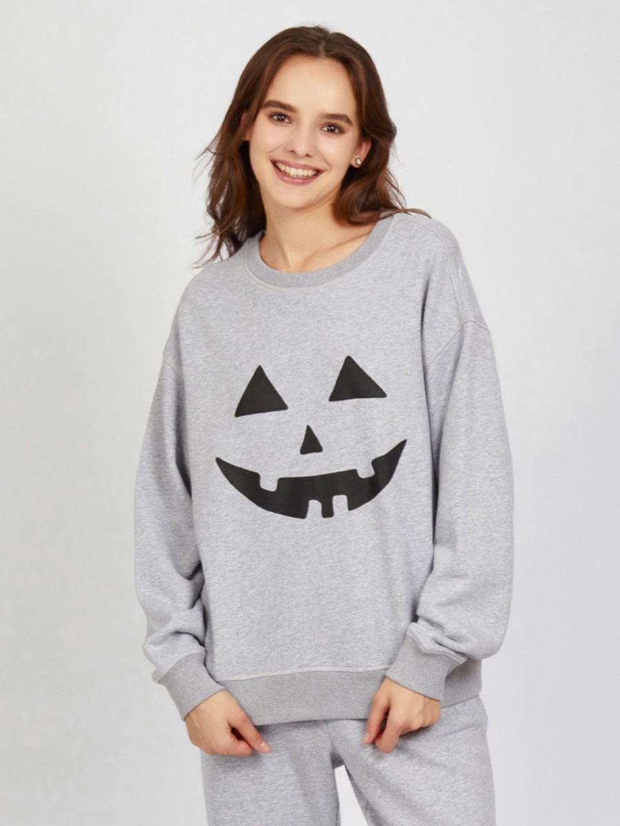 Women 89th + Madison | Jack O Lantern Graphic Sweatshirt Heather Grey