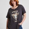 Women Frye | Floral Steer Rolled Cuff Tee Stone Grey