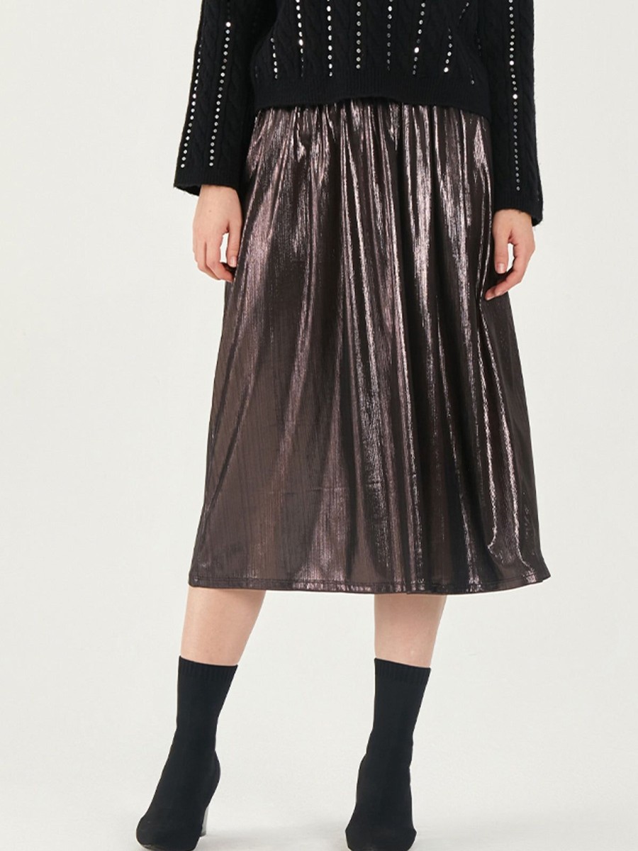 Women 89th + Madison | Metallic Midi Skirt Black Beauty