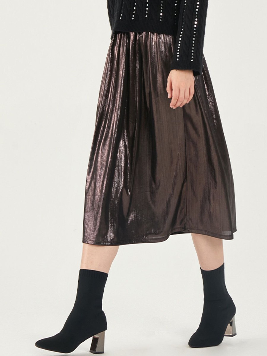 Women 89th + Madison | Metallic Midi Skirt Black Beauty