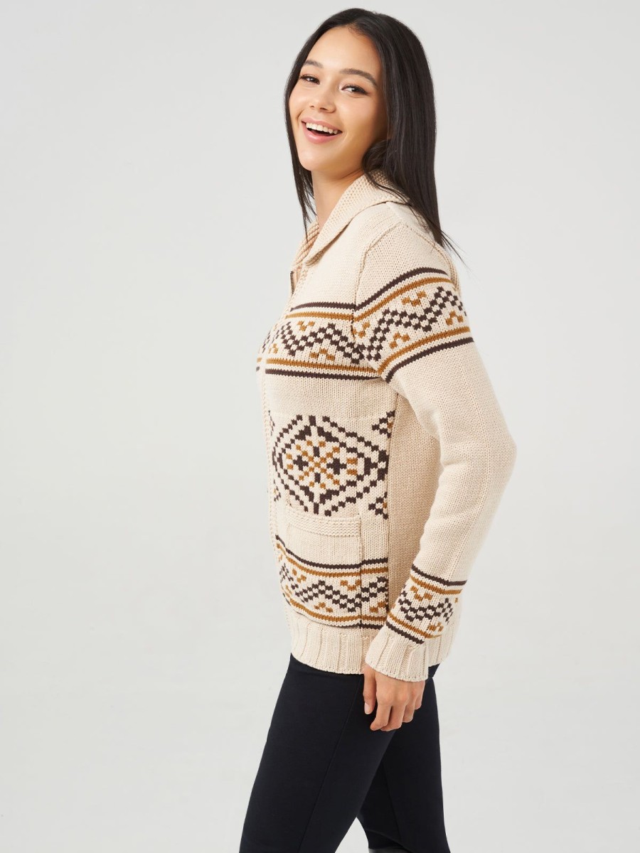 Women 89th + Madison | Jacquard Turn-Down Collar Zipper Cardigan Oatmeal Heather Combo