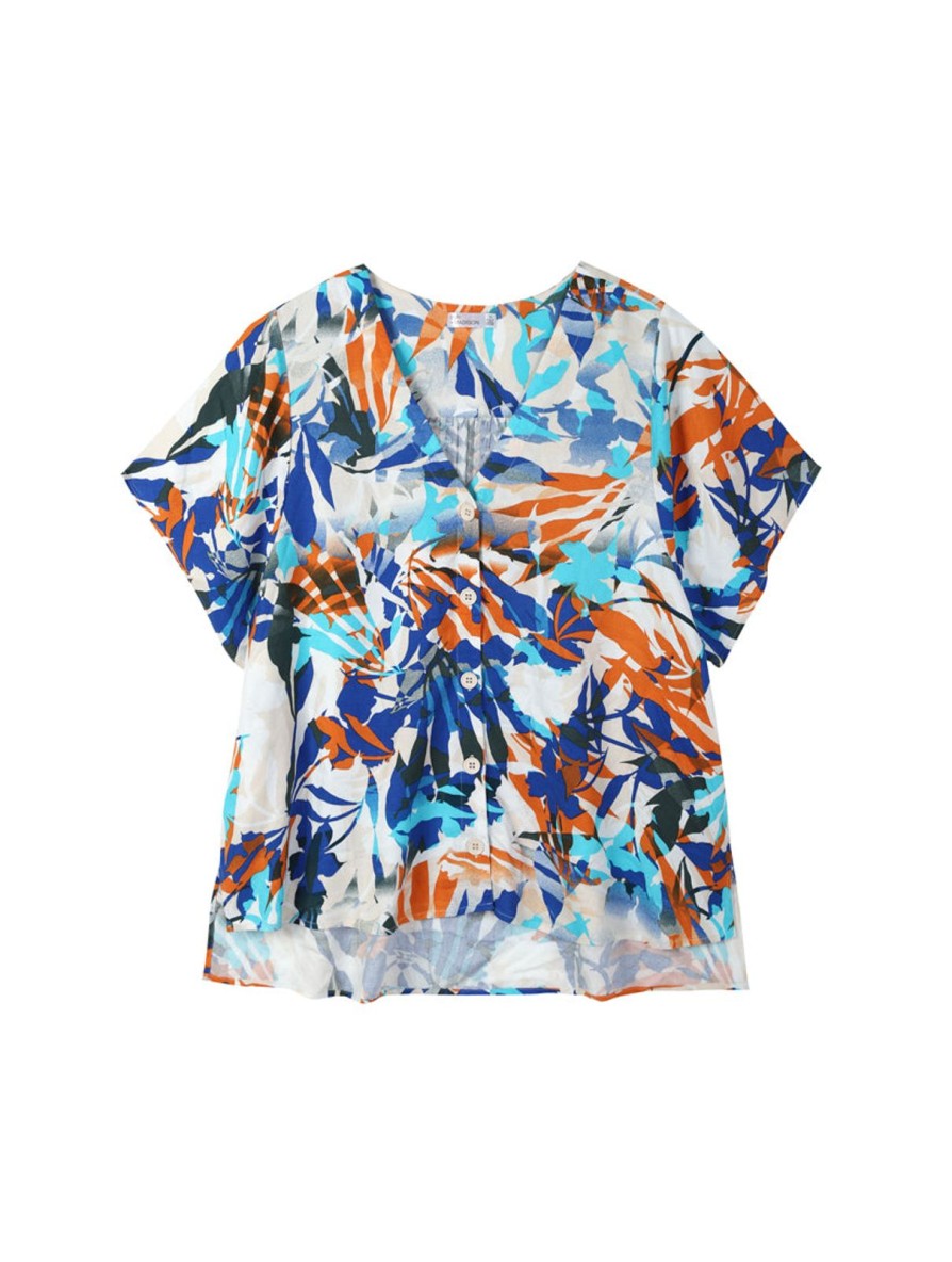 Women 89th + Madison | Printed Button Front Dolman Top Sunset Tropical