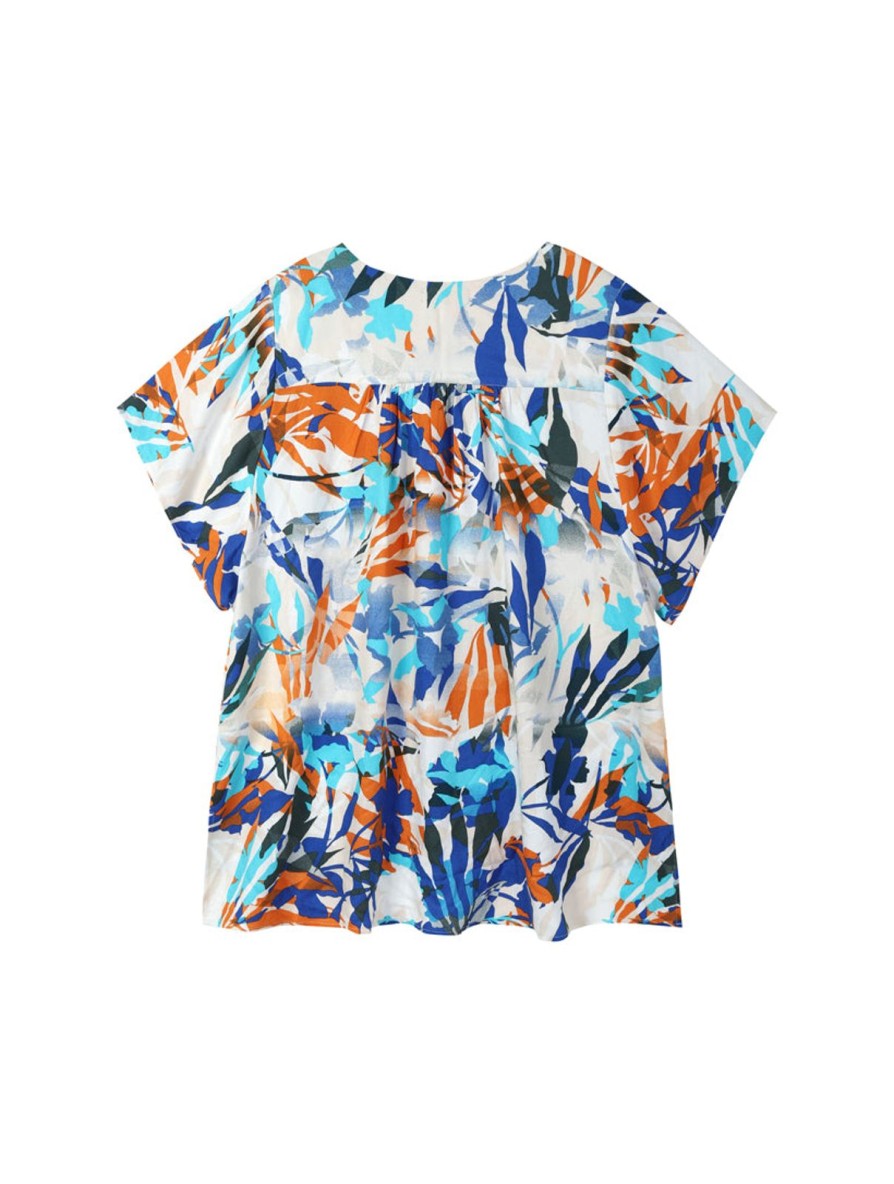 Women 89th + Madison | Printed Button Front Dolman Top Sunset Tropical