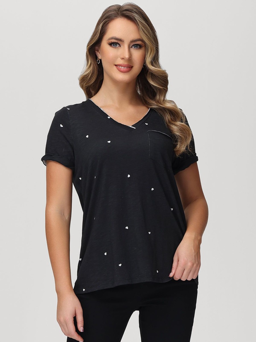 Women 89th + Madison | Heart Print V-Neck Tee