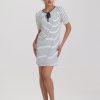 Women 89th + Madison | Ruffle Trim Stripe Dress Navy Blue Stripe