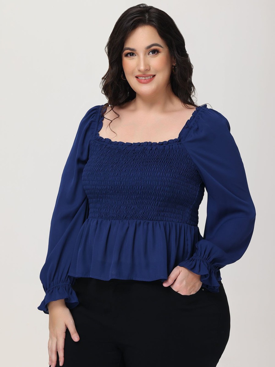 Women 89th + Madison | Smocked Peplum Blouse Medieval Blue