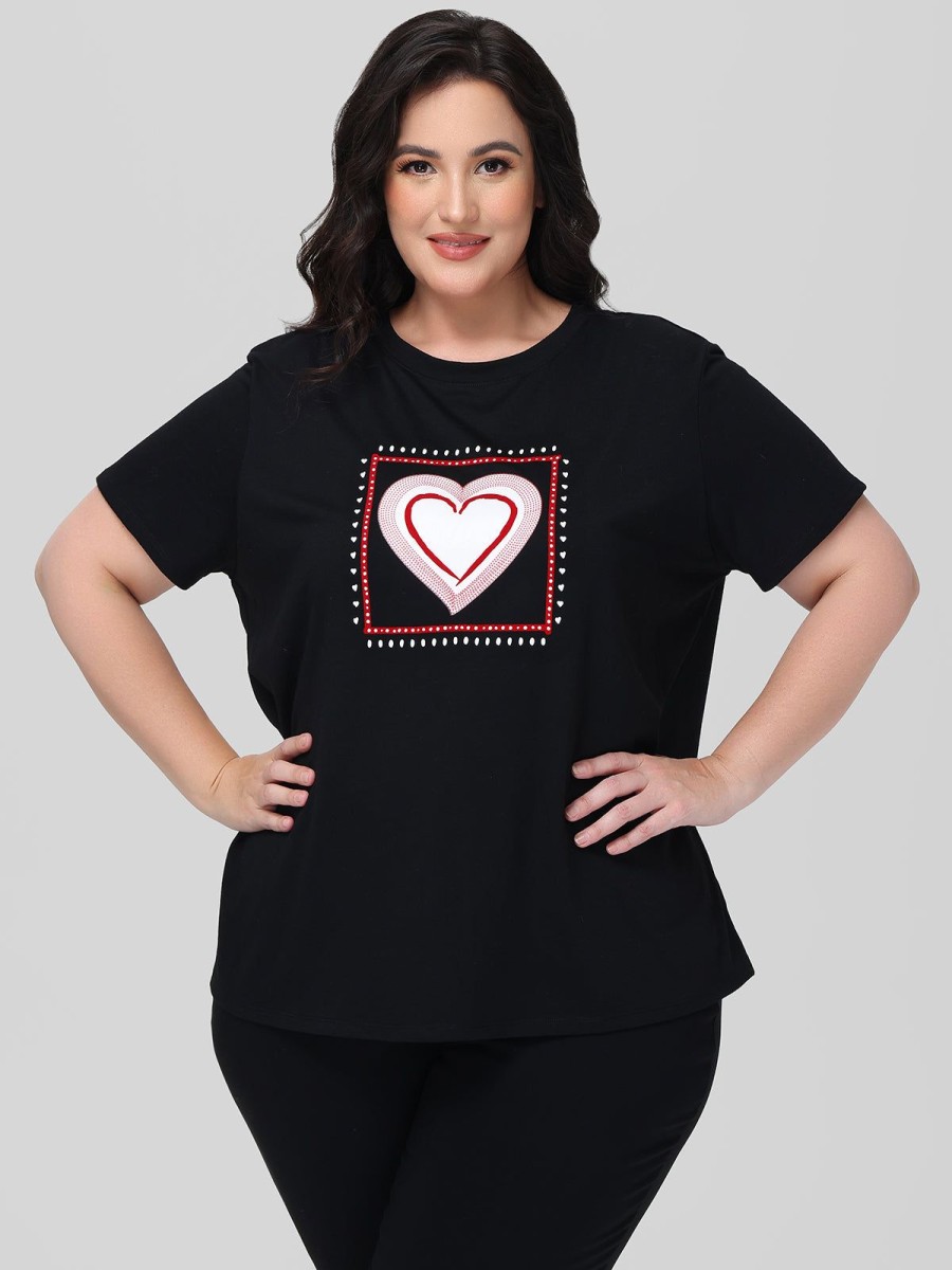 Women 89th + Madison | Heart Graphic Tee Jet Black