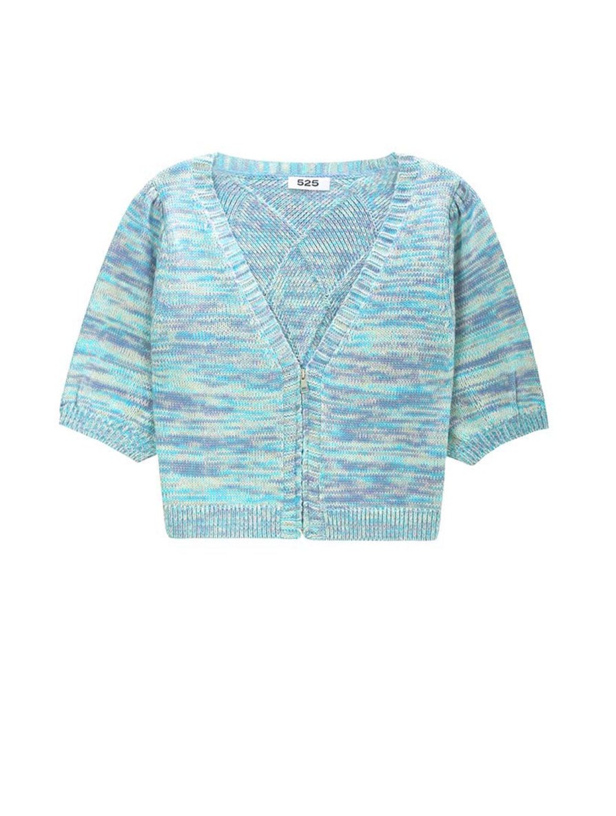 Women 525 America | Lattice Crop Cardigan Cyan Multi