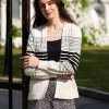 Women 89th + Madison | Stripe Open Front Cardigan Egret Combo