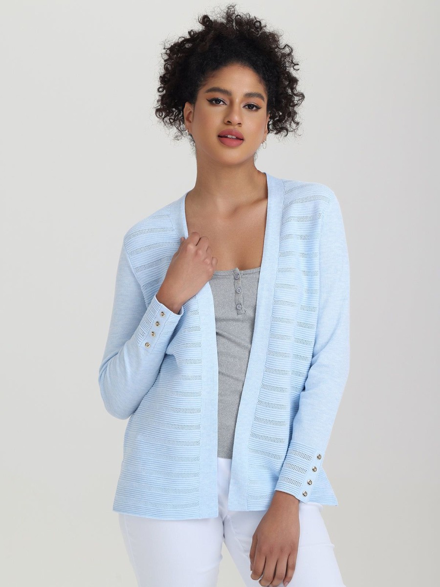 Women 89th + Madison | Button Cuff Pointelle Open Cardigan