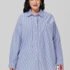 Women 89th + Madison | Stripe Button Down Shirt Classic Stripes-Blue Combo